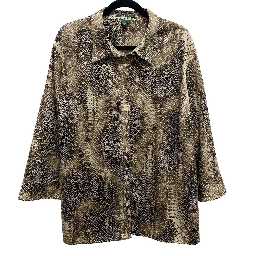 Lauren Ralph Lauren Blouse Snakeskin Womens Sz‎ 3X Reptile Mobwife LRL Top Shirt